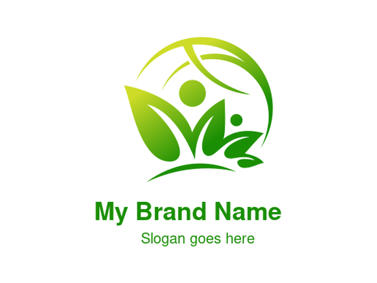 Gradient Green Human Figures and Leaves in Circle Logo - Ideal for Wellness, Eco-friendly, Community, and Educational Brands Seeking a Symbol of Health, Growth, and Harmonious Living